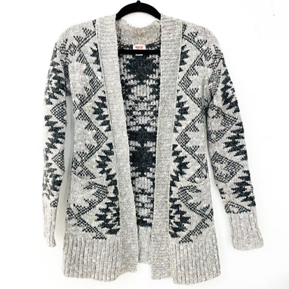cardigan sweater Aztec cableknit gray‎ womens XS fair isle